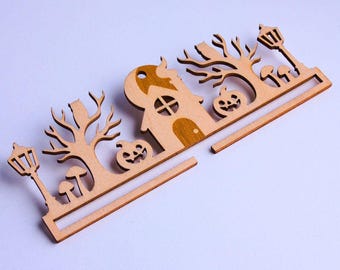 Halloween Decor Bell Pull, Spooky Cross Stitch Beech Wooden Hanger, Embroidery Gift