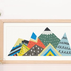 Scandinavian Modern Mountain Cross Stitch Pattern Scandi Colorful Mountain Pattern Digital Cross Stitch Color Peaks Adventure is Calling image 4