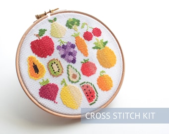 Fruit needlepoint kit, cross stitch kit modern, Fruit Sampler, cross stitch kits patterns, easy cross stitch kits, Vegetable Cross Stitch
