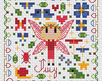 July Fairy Cross Stitch Pattern, Fantasy PDF