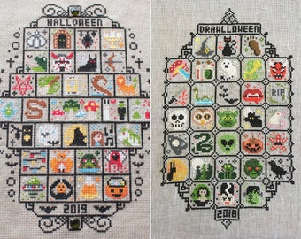 Halloween SAL Cross Stitch Pattern PDF Combi-Deal, 2018 2019 Stitch Along Instant Download, Beginner Embroidery Gift