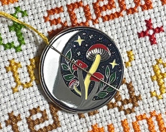 Fall Moonshine Fungi Needle Minder, Mushroom Cross Stitch Accessory