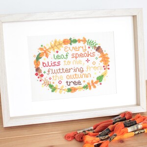 Emily Brontë Quote Fall Wreath, PDF Cross Stitch Pattern, floral wreath, Seasons cross stitch, acorns cross stitch, Literary Cross Stitch image 2