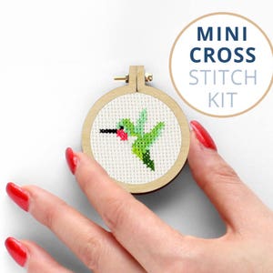 Tiny Hummingbird Kit Embroidery, Mini Stitch Kit, Small embroidery hoop, Tiny Bird Cross Stitch, Hummingbird Needlepoint Kit, Small Bird