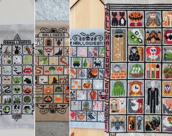 Halloween SAL Cross Stitch Pattern PDF Combi-Deal, 2018-2021 Stitch Along Instant Download, Beginner Embroidery Gift