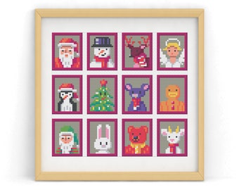 Christmas Characters Collage Cross Stitch Pattern, christmas characters, holiday craft, christmas stitch, funny decor, christmas needlework