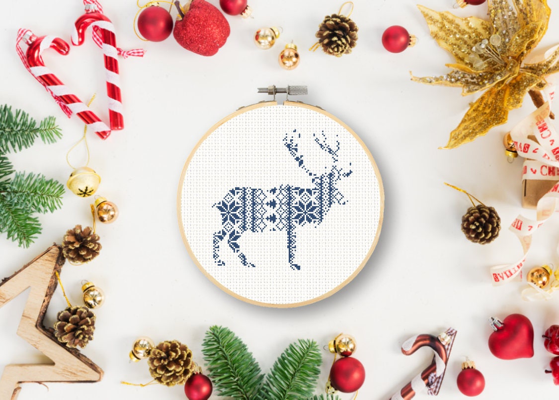Nordic Pattern Christmas Reindeer Cross Stitch Pattern Printable Deer ...