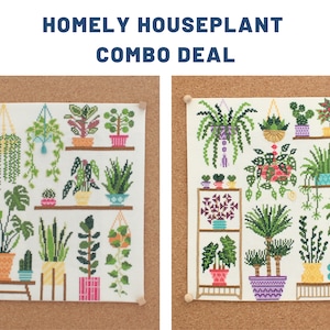COMBI DEAL 2 patterns: Homely Houseplants V1 & V2 SAL Patterns / Value for Money / Cross Stitch Plant Patterns / Plant Embroidery / Monstera
