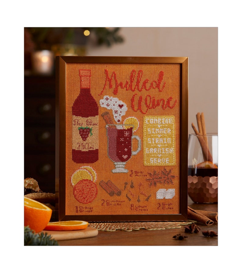 Mulled Wine / Christmas Cross Stitch Pattern / Gluhweihn / Recipe Cross Stitch / Cozy Christmas / Hygge Christmas / Cocktail Recipe / Xmas image 1