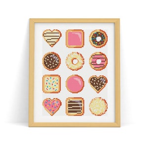 Dozen Donuts Cross Stitch Pattern,dozen donuts,Fresh Cross Stitch, Web-Based template, sweet crafty, delicious motifs, donuts DIY, delicious