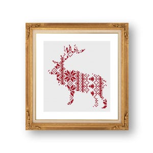 Nordic Pattern Christmas Reindeer Cross Stitch Pattern Printable Deer Instant Download PDF Scandinavian Modern Cross Stitch Holiday DIY Gift