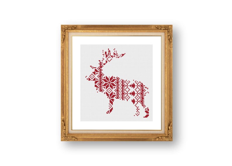 Reindeer Christmas Cross Stitch Pattern PDF, Nordic Printable Deer ...