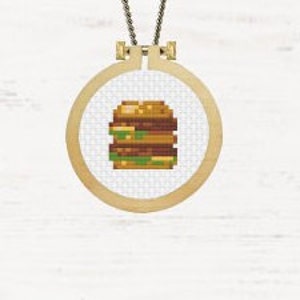 Hamburger Cross Stitch Pattern Fast Food Pop Culture Download PDF Basic Embroidery Jewelry Pattern Cheeseburger DIY Gift Quirky DIY