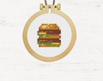 Hamburger Cross Stitch Pattern Fast Food Pop Culture Download PDF Basic Embroidery Jewelry Pattern Cheeseburger DIY Gift Quirky DIY