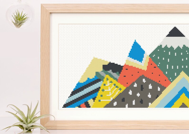 Scandinavian Modern Mountain Cross Stitch Pattern Scandi Colorful Mountain Pattern Digital Cross Stitch Color Peaks Adventure is Calling image 5