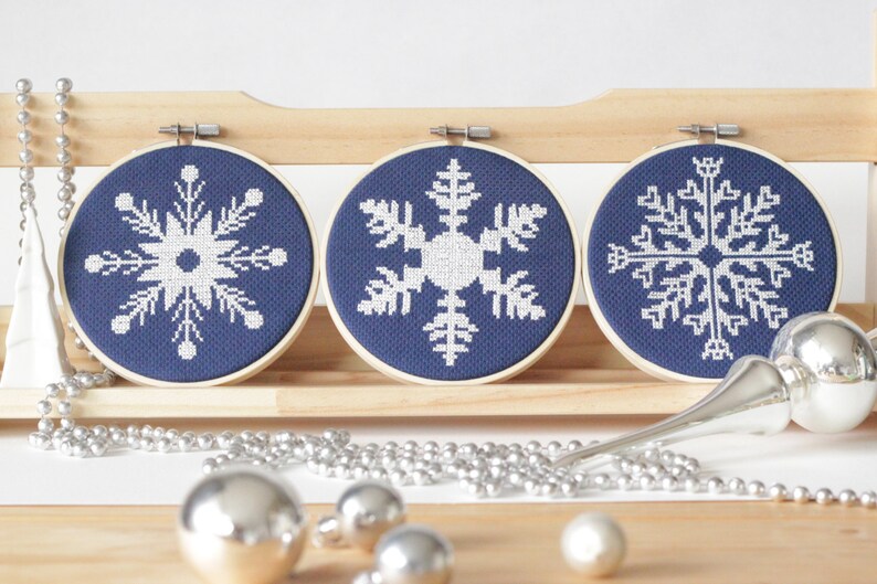 Xmas Cross Stitch Snowflake Winter Cross Stitch Chart Snow Holiday DIY Ornament Unique Snowflake Printable Pattern Winter DIY Xmas Project image 2