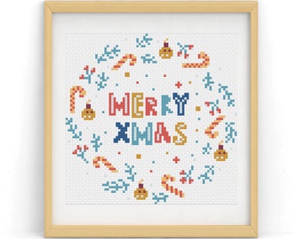 Merry Xmas Collage Cross Stitch Pattern, merry xmas, holiday craft, christmas stitch, funny decor, christmas needlework, Masterful projects