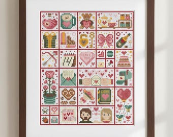 Valentine's Day Cross Stitch Pattern, Sampler PDF