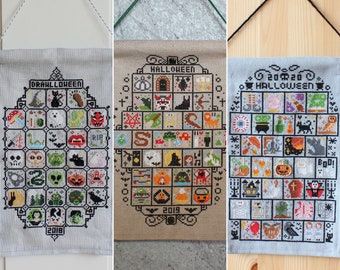 Halloween SAL Cross Stitch Pattern PDF Combi-Deal, 2018-2020 Stitch Along Instant Download, Beginner Embroidery Gift