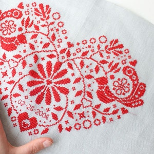 Red Heart Cross Stitch Pattern / Scandinavian Cross Stitch / Heart Embroidery / Folk Art Embroidery / Valentine Cross Stitch / Personalized image 9