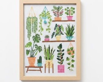 Homely Houseplants V1 Cross Stitch Kit, Botanical Plant Sampler