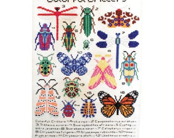 Colorful Insects Cross Stitch Kit, Nature Science Sampler