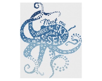 Digital Cross Stitch Pattern, Sea pattern, octopus cross stitch pattern, octopus pattern, sea decor, cross stitch octopus, ombre pattern