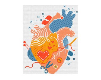 Love is Everything Crafting Heart Cross Stitch Pattern PDF, Creative Craft Hobby Instant Download, Beginner Decor Embroidery Gift