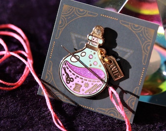Potion Bottle Needle Minder, Witchy Halloween Magnetic Enamel Needle Nanny, Gift for Cross Stitcher, Embroidery Accessory