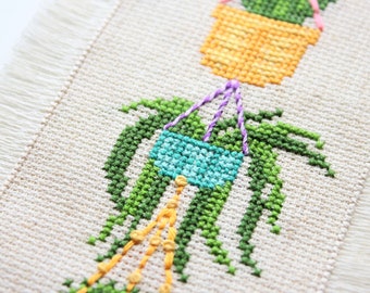 Houseplants Mini Bell Pull Pattern / Plants Cross Stitch and Embroidery Combination / Hanging Basket Plants Stitch / Specialty Stitches