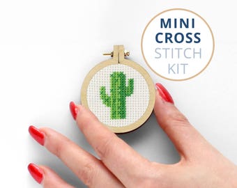 Mini Cactus Cross Stitch Kit, Easy Succulent Craft Set