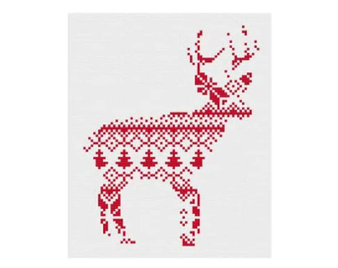 Nordic Pattern Christmas Reindeer Cross Stitch Pattern Printable Deer ...