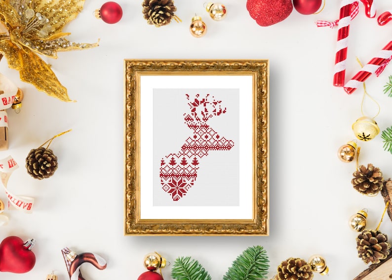 Nordic Christmas Reindeer Cross Stitch Pattern PDF, Scandinavian ...