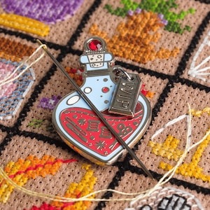 Potion Bottle Needle Minder, Witchy Halloween Cross Stitch Accessory Red Needle Minder