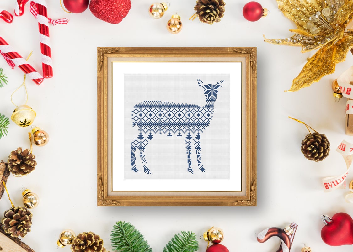 Nordic Doe Cross Stitch Pattern PDF, Scandinavian Christmas Deer ...