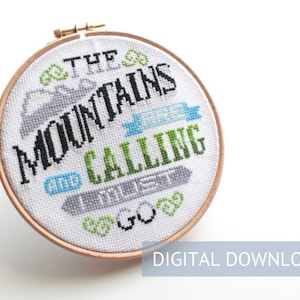 cross stitch pattern, The Mountains Are Calling, wanderlust pattern, Wanderlust cross stitch, stitch mountain, adventure cross stitch