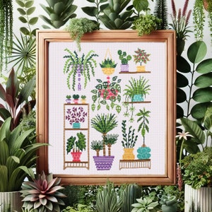 Homely Houseplants V2 2021 SAL / kruissteek plantencollage / 3 kleurenschema's / Plant Love / Alocasia-kruissteek / borduurplant /