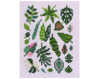 Plant Collage Cross Stitch Pattern, Botanical PDF