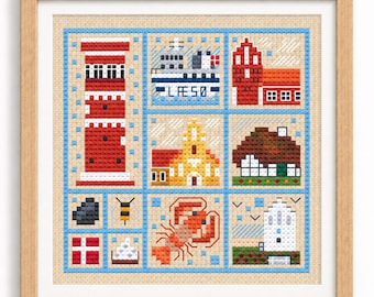Laeso Cross Stitch Pattern, Danish Island Stitchonomini PDF Sampler