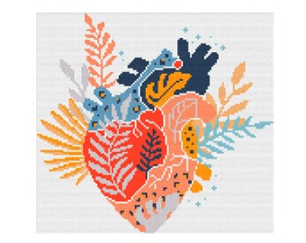 Love is Everything / Nature Cross Stitch Pattern / Love is Nature Cross Stitch / Heart Cross Stitch / Nature Stitching / Wholesome Stitching