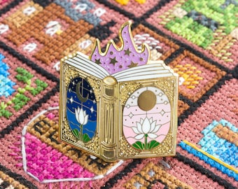 Fairy Book Needle Minder, Floral Lotus Magnetic Enamel Needle Nanny, Gift for Cross Stitcher, Embroidery Accessory