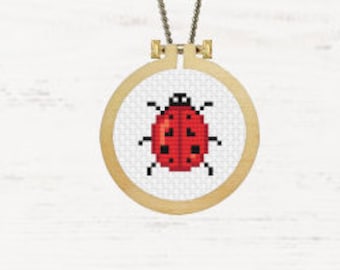 Ladybug Cross Stitch Pattern PDF, Cute Insect Beetle Nature Instant Download, Beginner Nature Embroidery Gift