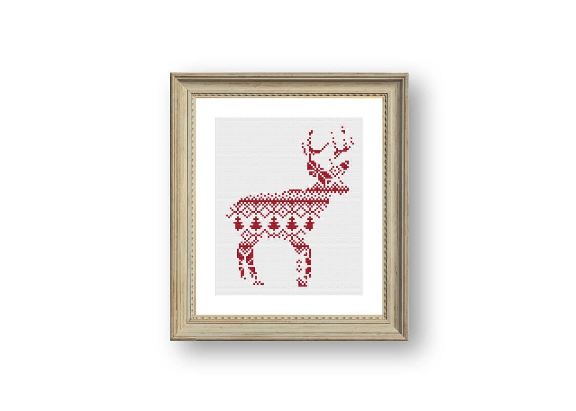 Nordic Pattern Christmas Reindeer Cross Stitch Pattern Printable Deer ...