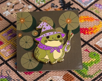 Frog Wizard Needle Minder, Magic Toad Cross Stitch Accessory