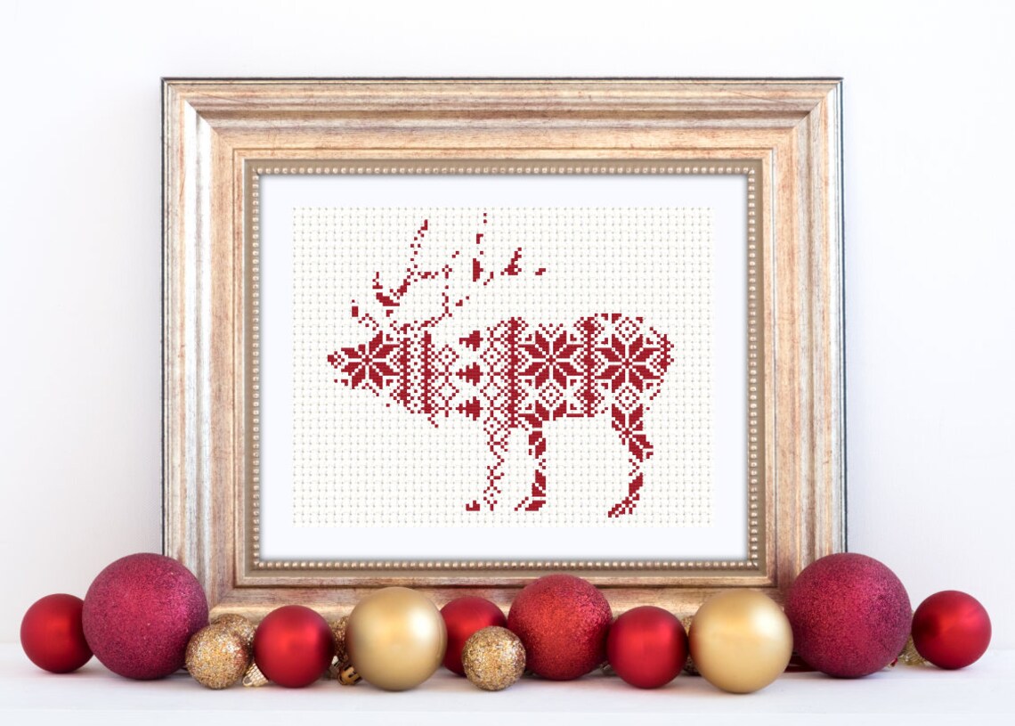 Nordic Cross Stitch Pattern Christmas Reindeer Pattern Etsy