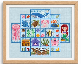 Underwater World Cross Stitch Pattern, Oceans Stitchonomini PDF Sampler