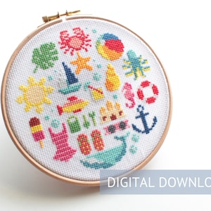 Summer cross stitch pattern, Sampler cross stitch pattern, beach cross stitch pattern, Summer pattern Sampler, Cross Stitch Summer