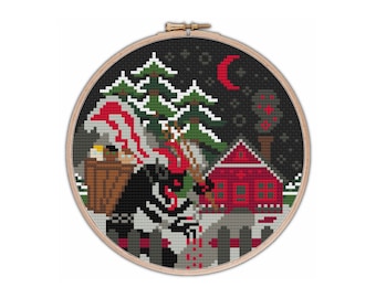 Krampus Cross Stitch Pattern, Creepy Christmas Horror PDF