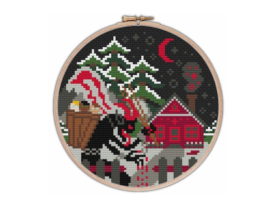Krampus Cross Stitch Pattern, Creepy Christmas Horror PDF