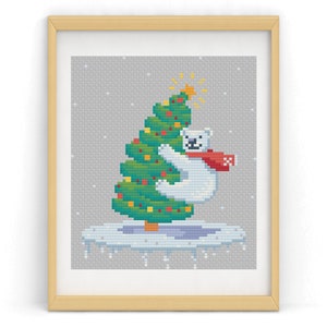 Polar Beer and Christmas Tree Cross Stitch Pattern, polar bear christmas, critter cross-stitch, irresistible stitch, holiday decor, bear